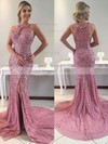 Trumpet/Mermaid Scoop Neck Tulle Sweep Train Beading Prom Dresses #Milly020104902