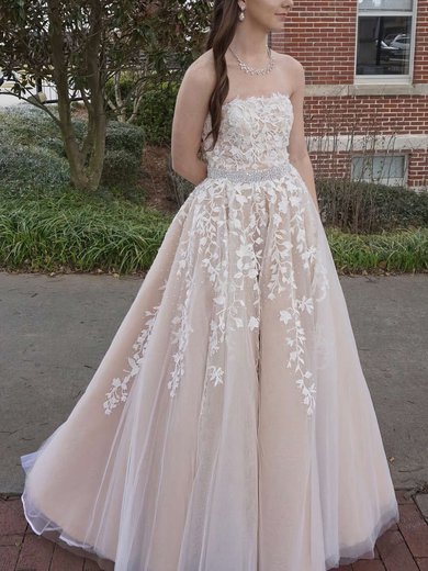 Princess Strapless Tulle Floor-length Beading Prom Dresses #Milly020104927