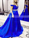 Princess Off-the-shoulder Satin Sweep Train Beading Prom Dresses #Milly020104954