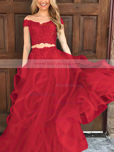 A Line Off The Shoulder Tulle Floor Length Appliques Lace Prom Dresses