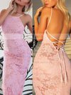 Sheath/Column Scoop Neck Lace Sweep Train Prom Dresses #Milly020104813