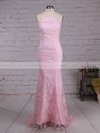 Sheath/Column Scoop Neck Lace Sweep Train Prom Dresses #Milly020104813