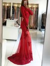 Sheath/Column Scoop Neck Tulle Sweep Train Appliques Lace Prom Dresses #Milly020104976