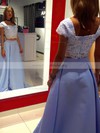 A-line Square Neckline Satin Floor-length Appliques Lace Prom Dresses #Milly020104978