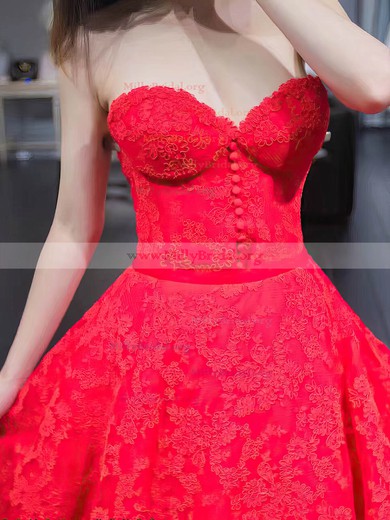 Princess Sweetheart Lace Court Train Appliques Lace Prom Dresses #Milly020104984