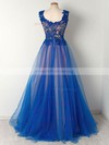 Princess Scalloped Neck Tulle Floor-length Appliques Lace Prom Dresses #Milly020105008