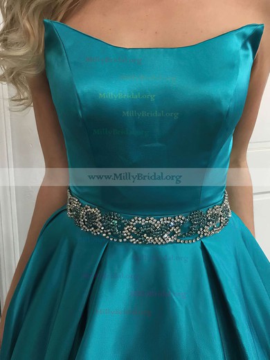 Princess Strapless Satin Sweep Train Beading Prom Dresses #Milly020105014