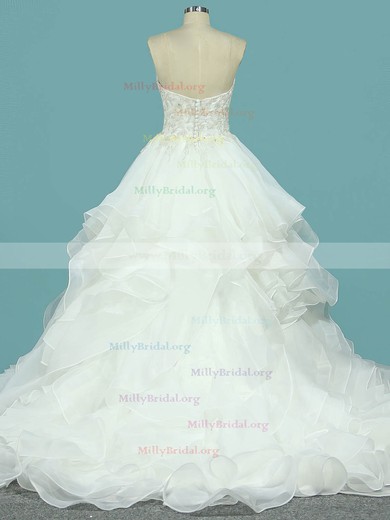 Ball Gown Sweetheart Organza Court Train Appliques Lace Wedding Dresses #Milly00023098
