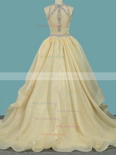 Ball Gown Scoop Neck Satin Organza Tulle Sweep Train Beading Wedding Dresses #Milly00023103
