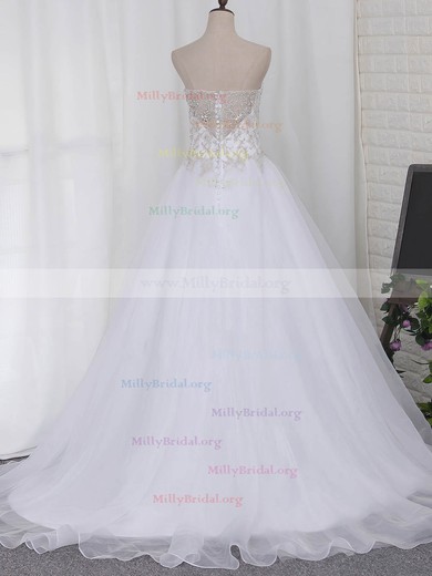 Ball Gown Sweetheart Organza Tulle Sweep Train Beading Wedding Dresses #Milly00023108