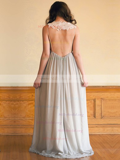 Empire V-neck Chiffon Floor-length Lace Prom Dresses #Milly020105200