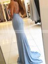 Trumpet/Mermaid V-neck Silk-like Satin Sweep Train Split Front Prom Dresses #Milly020105205