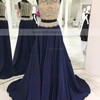 Princess Scoop Neck Satin Tulle Sweep Train Beading Prom Dresses #Milly020105228