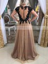 A-line Scoop Neck Tulle Floor-length Appliques Lace Prom Dresses #Milly020105231