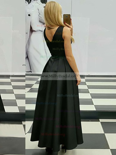 A-line V-neck Satin Ankle-length Prom Dresses #Milly020105259