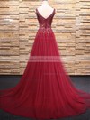Princess V-neck Tulle Sweep Train Beading Prom Dresses #Milly020105361