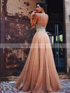 Princess V-neck Tulle Floor-length Beading Prom Dresses #Milly020105367