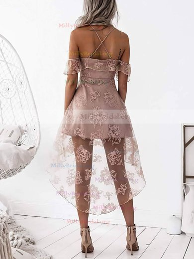 A-line Sweetheart Lace Asymmetrical Draped Prom Dresses #Milly020105368