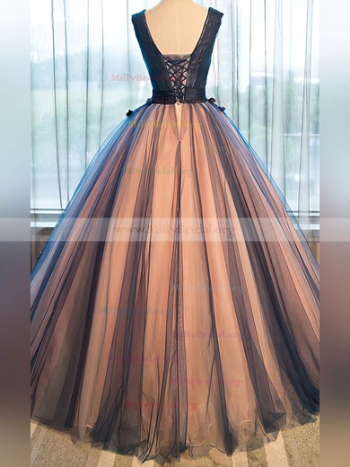 Ball Gown V-neck Tulle Floor-length Beading Prom Dresses #Milly020105448