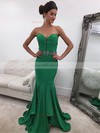 Trumpet/Mermaid V-neck Silk-like Satin Sweep Train Beading Prom Dresses #Milly020105477