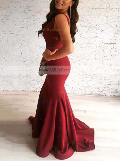 Trumpet/Mermaid V-neck Jersey Sweep Train Prom Dresses #Milly020105484