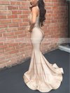 Trumpet/Mermaid V-neck Jersey Sweep Train Ruffles Prom Dresses #Milly020105525