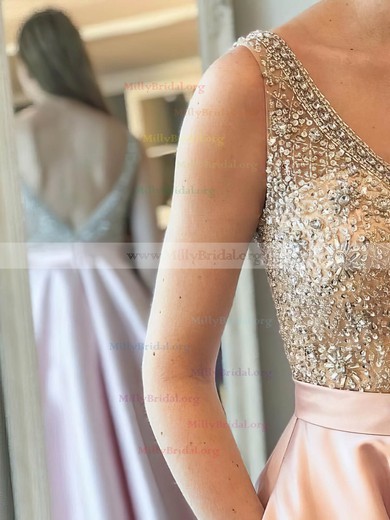 Princess V-neck Satin Floor-length Beading Prom Dresses #Milly020105562