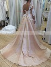 Ball Gown Scoop Neck Satin Tulle Sweep Train Appliques Lace Prom Dresses #Milly020105643