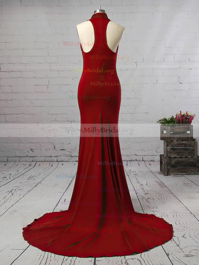 Trumpet/Mermaid High Neck Jersey Sweep Train Beading Prom Dresses #Milly020105677