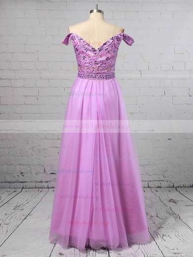 Princess Off-the-shoulder Tulle Floor-length Beading Prom Dresses #Milly020105706