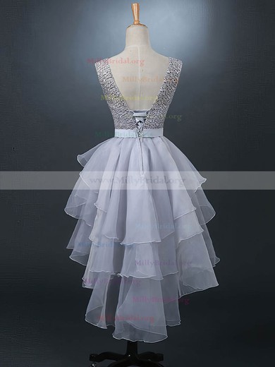 A-line Scoop Neck Organza Tulle Asymmetrical Sashes / Ribbons Prom Dresses #Milly020105380