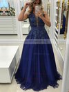Princess V-neck Tulle Floor-length Appliques Lace Prom Dresses #Milly020105572