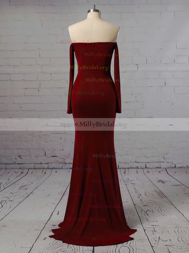 Sheath/Column Off-the-shoulder Jersey Sweep Train Prom Dresses #Milly020105596