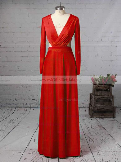 Sheath/Column V-neck Jersey Floor-length Split Front Prom Dresses #Milly020105617