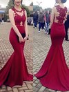 Trumpet/Mermaid Scoop Neck Jersey Sweep Train Appliques Lace Prom Dresses #Milly020105540