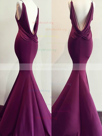 Trumpet/Mermaid V-neck Jersey Sweep Train Prom Dresses #Milly020105549
