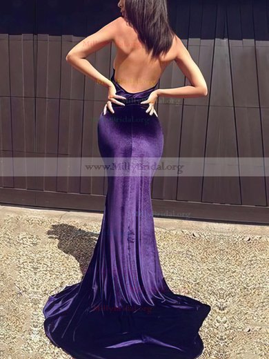 Trumpet/Mermaid Halter Velvet Sweep Train Prom Dresses #Milly020105556