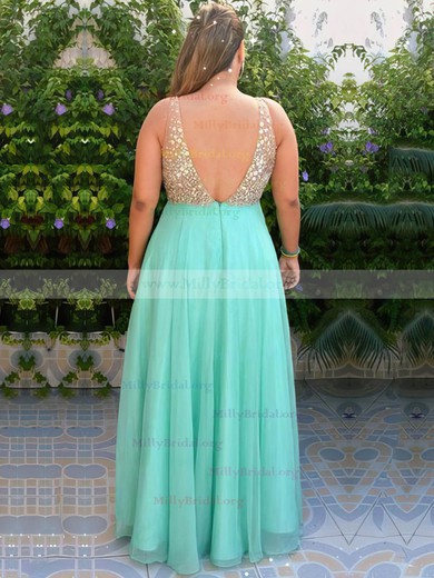 A-line V-neck Chiffon Floor-length Beading prom dress #Milly020105959