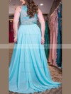 A-line Scoop Neck Chiffon Sweep Train Appliques Lace prom dress #Milly020105988