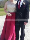 A-line Scoop Neck Satin Floor-length Beading prom dress #Milly020106007