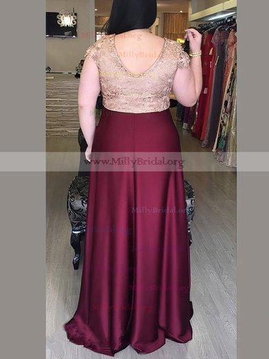 A-line V-neck Silk-like Satin Floor-length Beading prom dress #Milly020106024