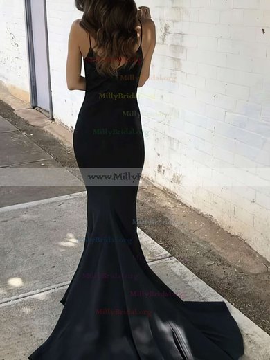 Trumpet/Mermaid V-neck Silk-like Satin Sweep Train Prom Dresses #Milly020106061