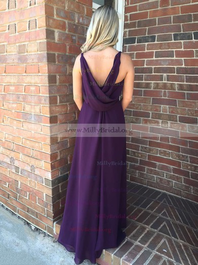 A-line V-neck Chiffon Floor-length Beading Prom Dresses #Milly020106091