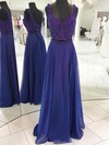 A-line V-neck Chiffon Floor-length Beading Prom Dresses #Milly020106095