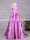 Princess V-neck Satin Sweep Train Pockets Prom Dresses #Milly020105088