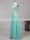 A-line Scoop Neck Chiffon Sweep Train Appliques Lace Prom Dresses #Milly020105059
