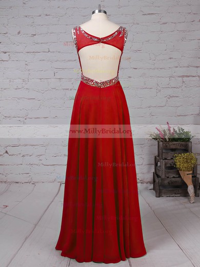A-line Scoop Neck Chiffon Floor-length Beading Prom Dresses #Milly020105045