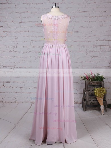A-line Scoop Neck Lace Chiffon Floor-length Appliques Lace Prom Dresses #Milly020105054