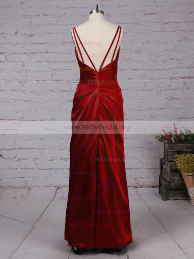 Sheath/Column V-neck Silk-like Satin Floor-length Ruffles Prom Dresses #Milly020105058
