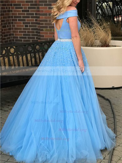 Princess Off-the-shoulder Tulle Floor-length Pearl Detailing Prom Dresses #Milly020105077